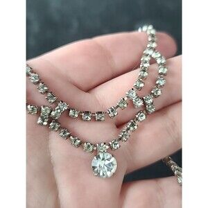 Prong Set Clear Rhinestone Adjustable Choker Necklace, Vintage Costume Jewelry